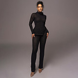 Solid Color Turtleneck Wool Striped Casual Fashion Suit NIYA-8148