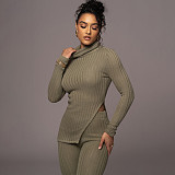 Solid Color Turtleneck Wool Striped Casual Fashion Suit NIYA-8148