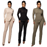 Solid Color Turtleneck Wool Striped Casual Fashion Suit NIYA-8148