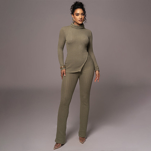 Solid Color Turtleneck Wool Striped Casual Fashion Suit NIYA-8148