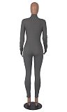 Women Solid Color Zipper Front Slim Sporty Jumpsuits HXZY-0321