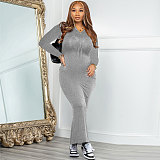 Women Solid Color Long Sleeves Slim Length Dresses FSX-566
