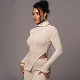 Solid Color Turtleneck Wool Striped Casual Fashion Suit NIYA-8148