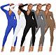 Women Solid Color Zipper Front Slim Sporty Jumpsuits HXZY-0321