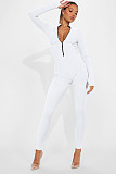 Women Solid Color Zipper Front Slim Sporty Jumpsuits HXZY-0321