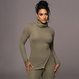 Solid Color Turtleneck Wool Striped Casual Fashion Suit NIYA-8148