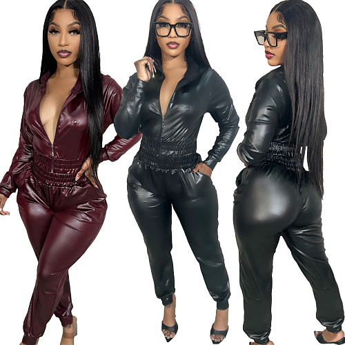 Women PU Leather Casual Two Piece Sets NIYA-8149