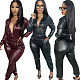 Women PU Leather Casual Two Piece Sets NIYA-8149