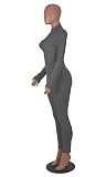 Women Solid Color Zipper Front Slim Sporty Jumpsuits HXZY-0321