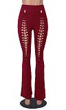 Sexy Hollow Out Solid Color Flared Long Pants HXZY-0302