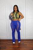 Sexy Hollow Out Solid Color Flared Long Pants HXZY-0302