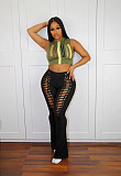 Sexy Hollow Out Solid Color Flared Long Pants HXZY-0302