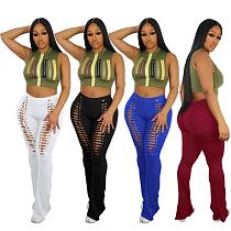 Sexy Hollow Out Solid Color Flared Long Pants HXZY-0302