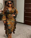 Fashion Print Lantern Sleeves Flounced Slim Maxi Dress NY-10597