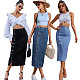 Trendy Women Riveted Elastic Package Hips Denim Long Skirt HSF-2642