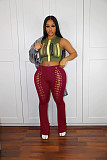 Sexy Hollow Out Solid Color Flared Long Pants HXZY-0302