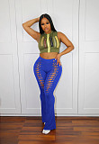 Sexy Hollow Out Solid Color Flared Long Pants HXZY-0302