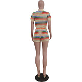 Colorful Stripes Knitted Shorts Two-piece Sets TR-1271