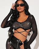 Sexy Hot Drilling Mesh Patchwork Bandage Black Shorts Sets NY-2838
