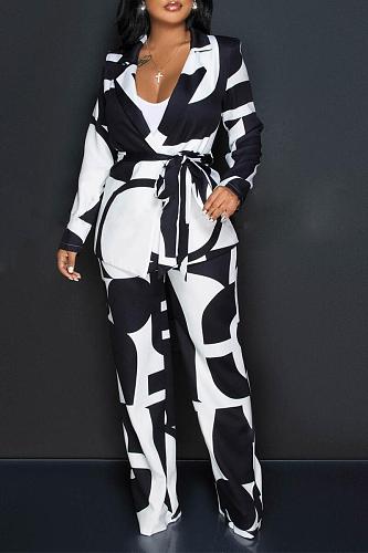 Fashion Irregular Print Suit Long Pants 2 Pieces Set NY-2842