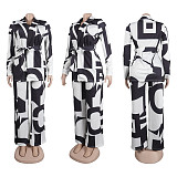 Fashion Irregular Print Suit Long Pants 2 Pieces Set NY-2842