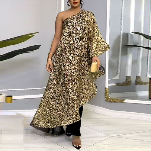 Sexy Oblique Shoulder Gilding Patchwork Long Jumpsuits NY-2840