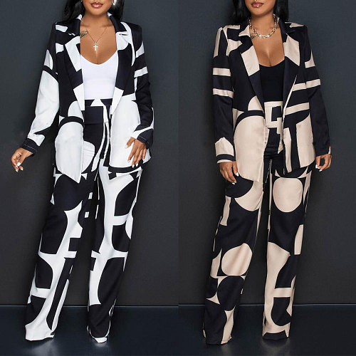 Fashion Irregular Print Suit Long Pants 2 Pieces Set NY-2842