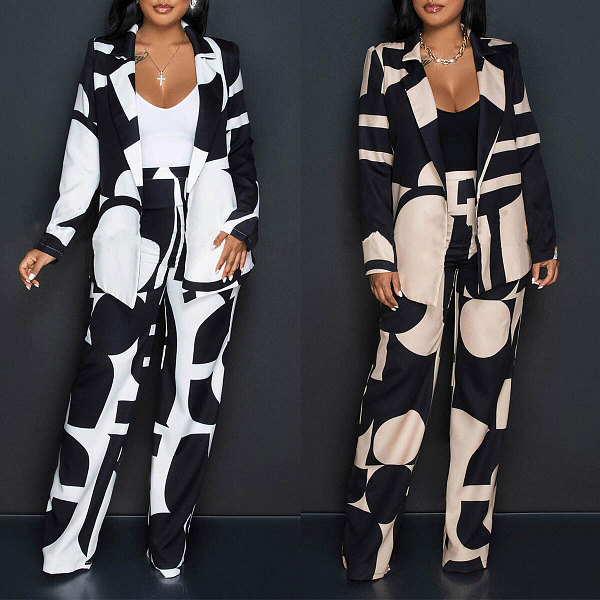 Fashion Irregular Print Suit Long Pants 2 Pieces Set NY-2842