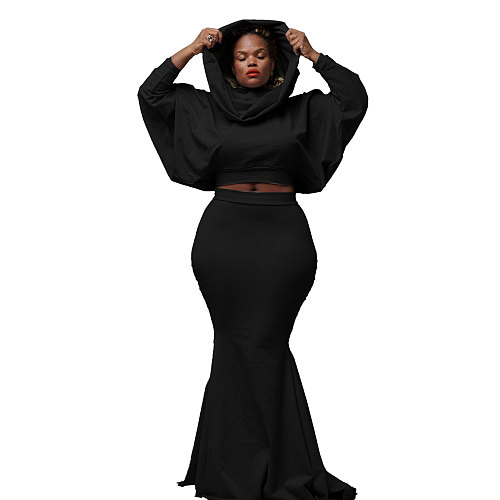 Leisure Women Solid Color Hoodies Floor-length Long Skirts Sets NY-10615