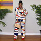 Fashion Irregular Print Long Sleeve Blouse Long Pants 2 Pieces Set NY-10616