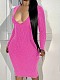 Sexy Low Cut Long Sleeves Package Hips Rose Red Midi Dress SH-390818