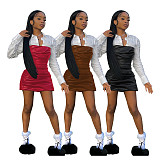 Punk Style Women Patchwork Lapel Collar Mini Dress XRB-10055