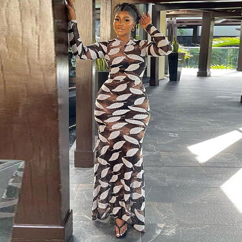 Sexy Print Package Hips Long Fishtail Dresses NY-2857
