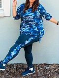 Large Size Women Camo Print Long Pants Sets Two Pieces ​SH-39071