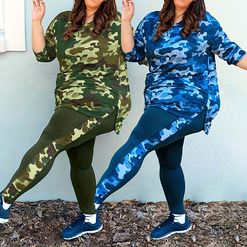 Large Size Women Camo Print Long Pants Sets Two Pieces ​SH-39071