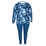 Large Size Women Camo Print Long Pants Sets Two Pieces ​SH-39071