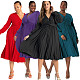 Plus Size Women V-neck Lantern Sleeves Pleated Dress NNWY-7951