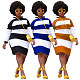 Plus Size Women Round Collar Long Sleeves Stripes Knitted Dress NNWY-7958