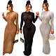 Sexy Transparent Round Collar Long Sleeves Long Dresses YS-865