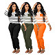 Leisure Stripes Tops And Long Pants Women Two Pieces Sets XRB-10063
