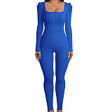 Women Square Collar Solild Color Slim Jumpsuit HXZY-0345