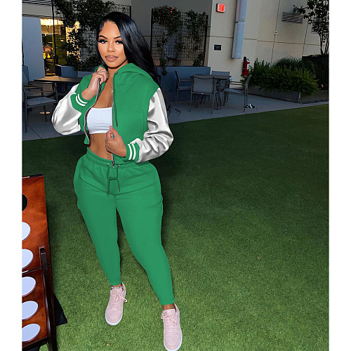 Women Patchwork Hoodies And Long Pants Sporty Two Pieces Sets XRB-10062
