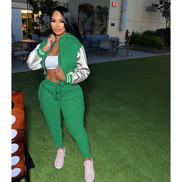 Women Patchwork Hoodies And Long Pants Sporty Two Pieces Sets XRB-10062