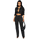 Women Leisure Black Denim Two-piece Sets MEM-88510