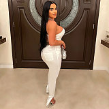Sexy Strapless Crop Top With Mesh Split Long Pants Two Pieces Set NY-7332