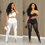 Sexy Strapless Crop Top With Mesh Split Long Pants Two Pieces Set NY-7332