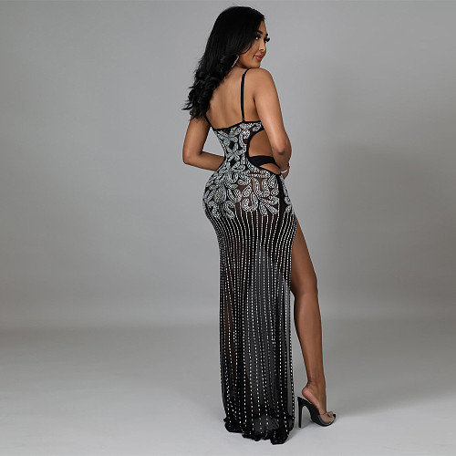 Sexy Hollow Out Hot Drriling Straps High Splits Long Dresses OSD-6617