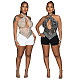 Sexy Halter Backless Hot Drilling Mesh Rompers OSD-6956