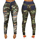 Women High Waist Broken-holes Camouflage Pants HSF-2096
