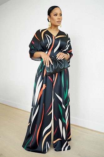 Fashion Printed Batwing Sleeve Slim Women Loose Jumpsuit RS-8508